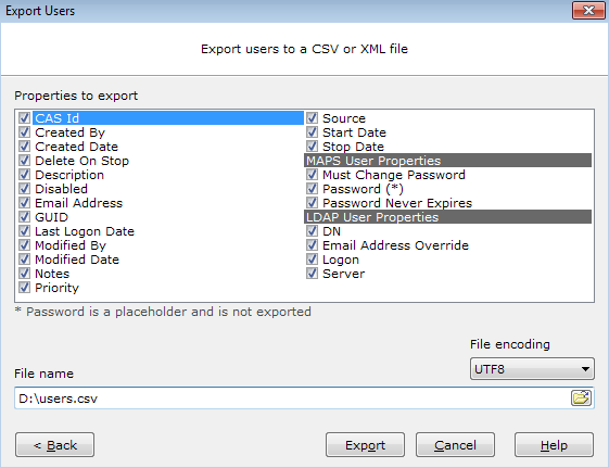 List of properties with a check box next to each property.  The properties are described in the field descriptions section above.